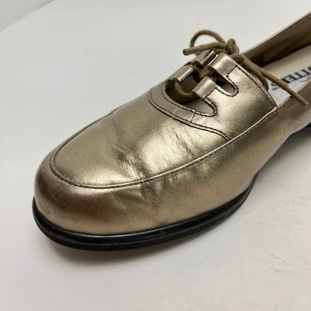 TROTTERS Metallic Gold Genuine Leather Flats Loafers Round Toe Classic Shoes 7 - Picture 7 of 16